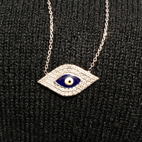 Sterling Silver, Evil Eye🧿 Necklace, w/ Crystals - Picture 8 of 8